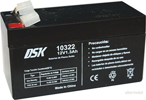 DSK 10322 12V 1.3Ah Sealed Rechargeable AGM Lead Acid Battery. Ideal for home and industry alarms, electric scooters, toys, fences, scales ... 8420738103224