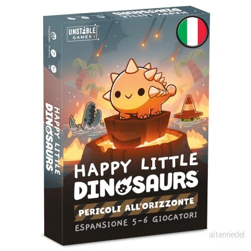 Asmodee: Happy Little Dinosaurs: Risker i horisonten, 8+ år, 26 spelare, italiensk utgåva 3558380118640