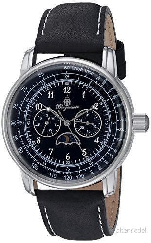 Burgmeister armbandsur för män med analog display, kvartsur och läderarmband vattentät herrklocka tidlös, chic design klassisk klocka BM335 122 lins, Svart/svart, Rem 4260317822955