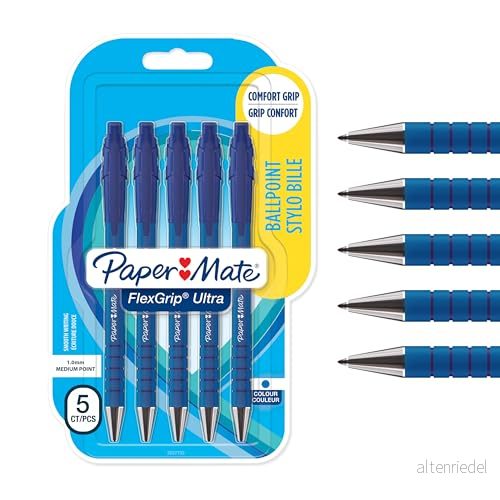 Paper Mate Flexgrip Ultra infällbara kulspetspennor Medium spets (1,0 mm) Blå 5 st 8008285024997