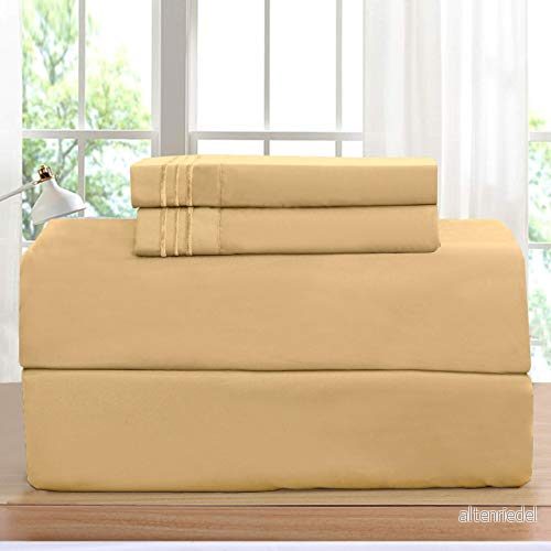 Elegant komfort lyxiga sänglakan set på Amazon 1 500 Premier rynkor, bleknings och fläckbeständigt 4 delat lakanset, djup ficka, drottning guld 755899145256