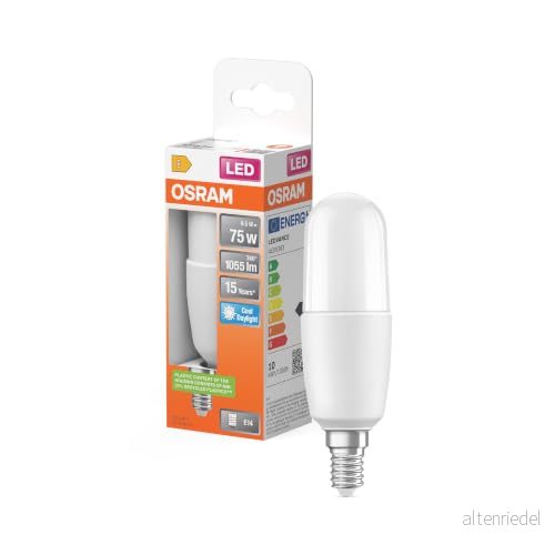 OSRAM LED Star Classic STICK, frostad lampa i pinneform för E14 sockel, dagsljusvitt (6500K), 1050 lumen, ersättning konventionella 75W lampor, 1 pack 4058075466272