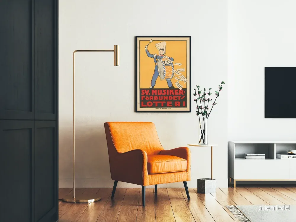 Svensk vintage musikkposter med trumma och flygande noter - Bild 2