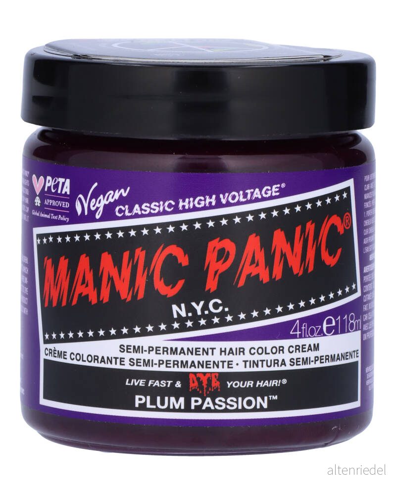 Manic Panic Plum Passion Classic Creme, Vegan, Cruelty Free, Purple Semi Permanent Hair Dye 118ml 612600110210