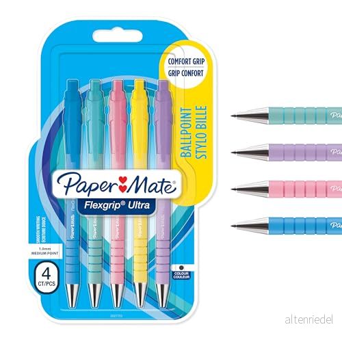 Paper Mate Flexgrip Ultra Pastell Kulspetspennor Mediumspets (1.0mm) Svart bläck Pennkropp i pastellfärger 5 stycken 3026981529344