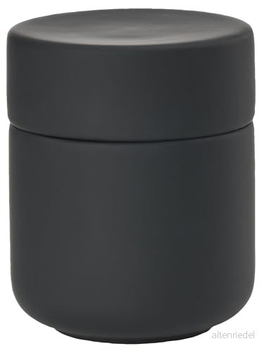 Zone Denmark Ume keramikburk med lock för badrummet, dekorativt badrum, badrumsorganisatör, vacker förvaringsburk, tillverkad av keramik, diameter 8,3 cm, höjd 10,3 svart 5722000157533