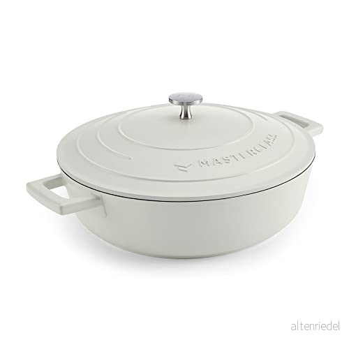 MasterClass Grund gryta med lock 4L/28 cm, lättviktsgjuten aluminium, induktionshäll och ugnssäker, gräddfärgad 5057982093303