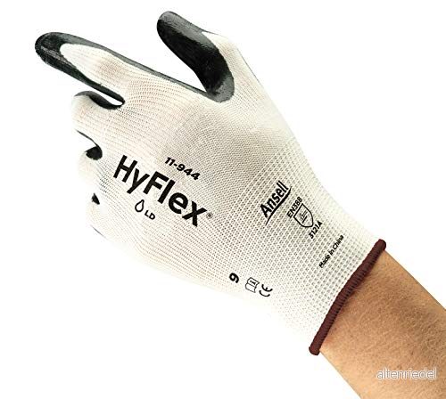 Ansell Hyflex 11 944 Oléofogs arbetshandskar, nötningsbeständigt, mekaniskt skydd och industriella risker, kvinnors manliga säkerhetshandske, tvättbar, svart, storlek S (12 par) 3252449001200
