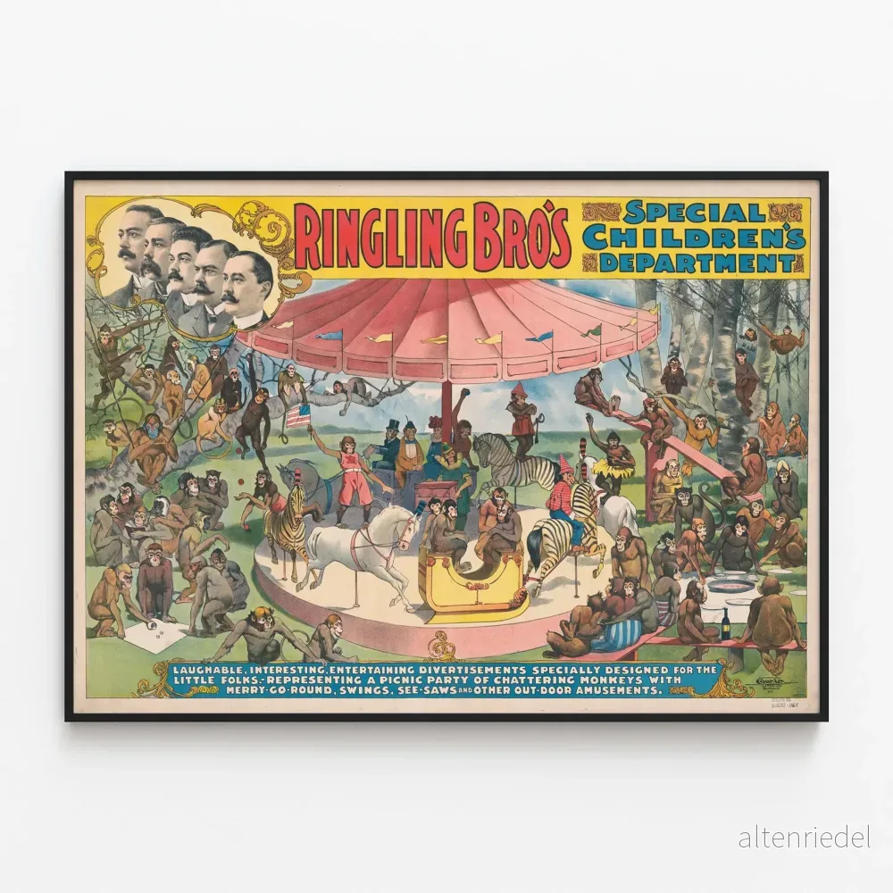Dekorativ poster Ringling Bros Special för barn – apor och vintage karusell Dekorativ poster Ringling Bros Special för barn – apor och vintage karusell