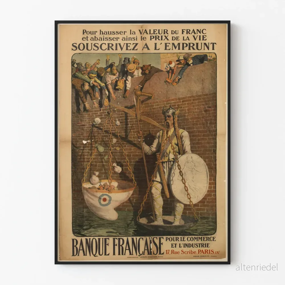 Vintageposter Banque Française Emprunt för att höja francen
