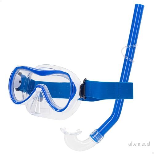 AKTIVE Aqua Sport Snorkel Glasögonkit för barn, justerbar mask, dykrör, latexfri, allergivänlig, 2 färger, blå, svart, slumpmässig frakt, nät transport, 7 år (54241) 8412842542419