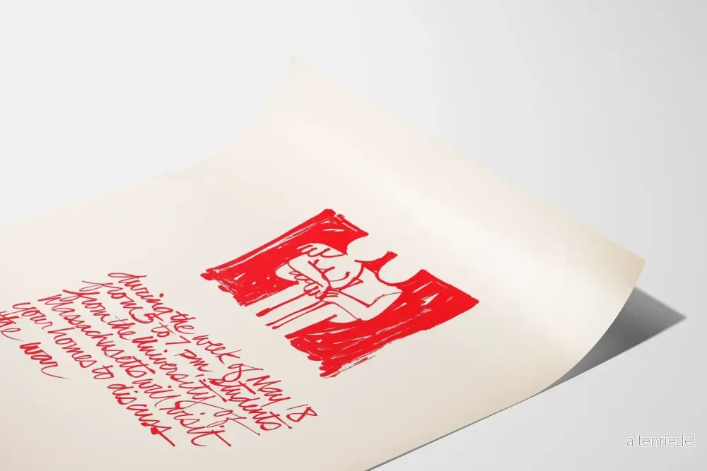 Minimalistisk poster med illustration och handskriven röd text - Bild 3