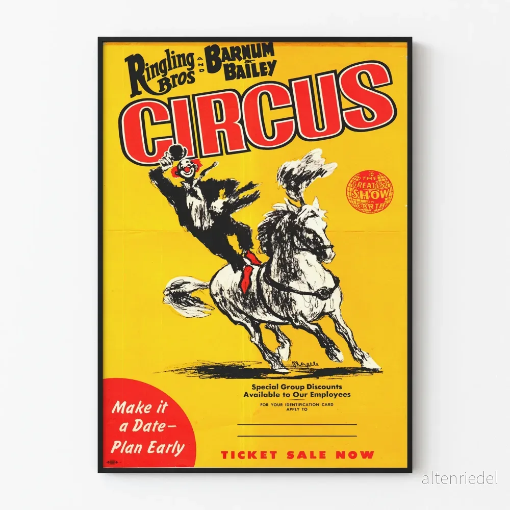 Vintageaffisch av Cirque Ringling Bros och Barnum & Bailey i gult och rött