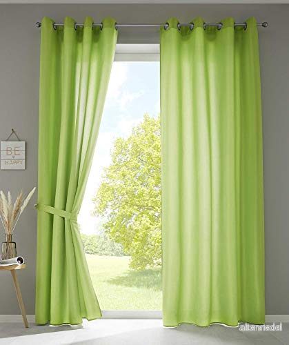2 pack draperier sjal Ösen »Berlin« HxB 245 x 140 cm äppelgrön iögonfallande mikrosatin ljusgenomsläpplig Uni Matt, 20405N2 4041984851055