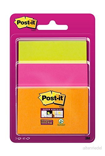 Post it 34323POG självhäftande anteckningar Super Sticky Notes, 45 ark, 3 block, 48 x 76 mm neonorange, ultrarosa, 101 neongrön 51141978291