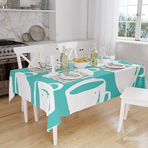 Bonamaison Köksdekoration, Bordsduk, Turkos, Vit, 140 x 160 cm - Designad och Tillverkad i Turkiet 4546679572067