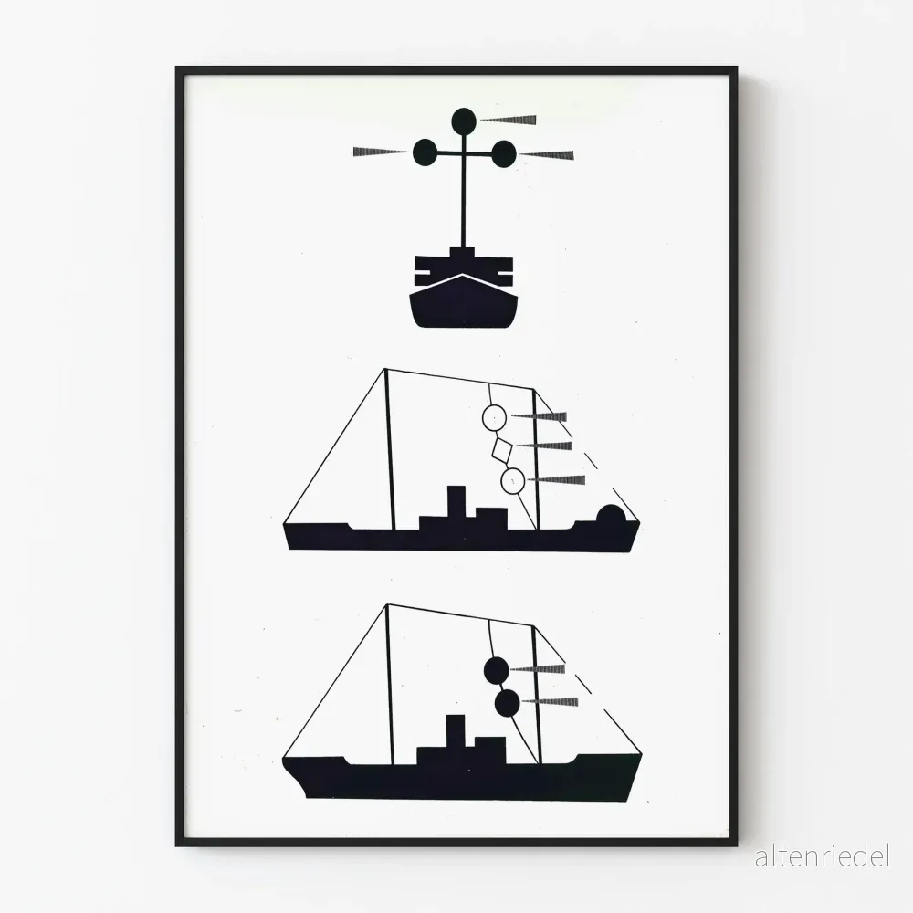 Dekorativ poster med sjövägsvarningsskyltar för maritim navigation