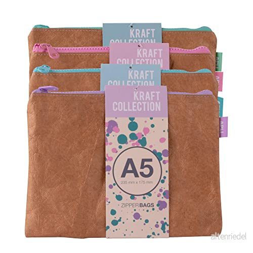 APLI 19157 Ogenomskinlig påse Zipper Bag textur Kraft A5 storlek hållare (235 x 175 mm) Slumpmässig färg frakt 8410782191575