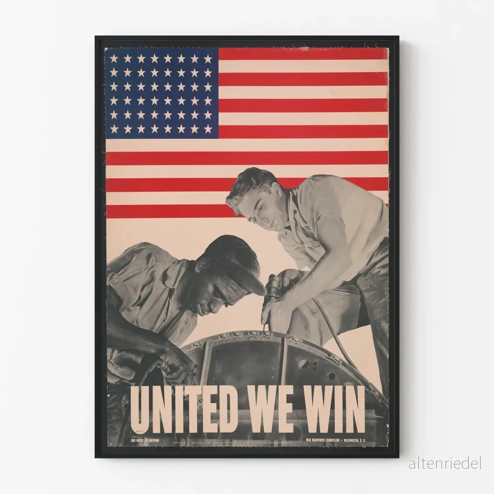 Amerikansk patriotposter United We Win med arbetare