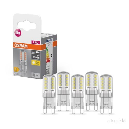 OSRAM Star PIN LED lampa, G9 bas, klart glas ,Varmt vitt (2700K), 320 Lumen, ersätter 30W belysningsmaterial icke dimbar, 5 Pack 4058075758063