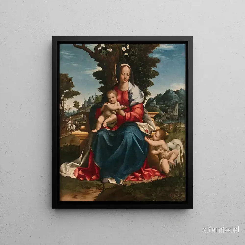 Målning La Vierge à l’Enfant avec saint Jean – Baptiste dans un paysage – Girolamo Alibrandi | Konsttryck