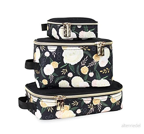 Chelsea + Cole For Itzy Ritzy packkuber set med 3 blompackkuber eller reseorganisatörer; varje kub har en nättopp, dubbla dragkedjor och ett tyghandtag; blommig 810434035413