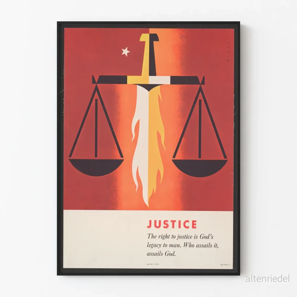 Plakat Illustration av rättvisans balans i flammor Plakat Illustration av rättvisans balans i flammor