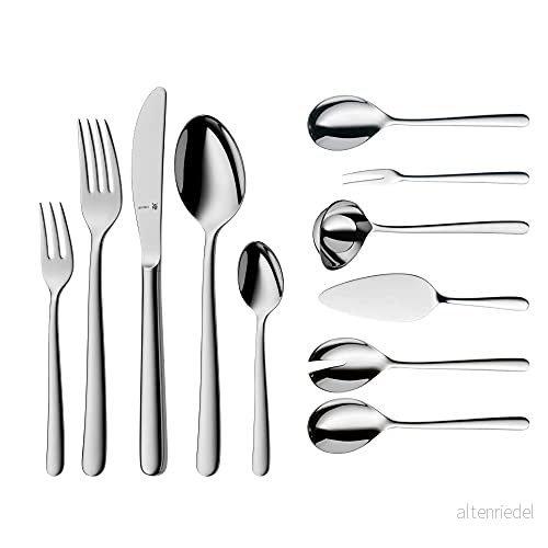 WMF Kult Plus bestickset 12 personer, 66 delar, 60 delar med serveringsbestick, ihåliga häftknivar, Cromargan protect polerad, reptålig, diskmaskinssäker 4000530687708