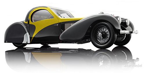 Bauer Exclusive Bugatti Type 57SC Atalante 1937: Originaltrogen, högkvalitativ modellbil 1:12 i begränsad upplaga, dörrar och motorhuv, rörlig, svart gul (7828 Z75Y) 4003402078291