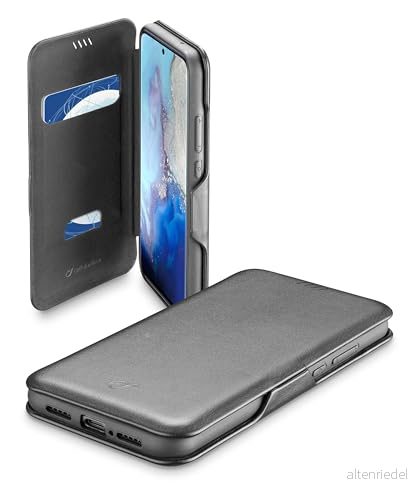 Cellularline bokkoppling 2 svart fodral, flip äkta läder plånbok telefonfodral skydd med magnetisk stängning, bokaffär fickor och korthållare. Lämplig för: Samsung Galaxy S20 8018080374036