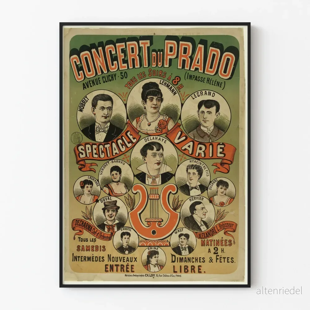 Vintageposter av konserten vid Prado Avenue Clichy - Retro väggdekoration