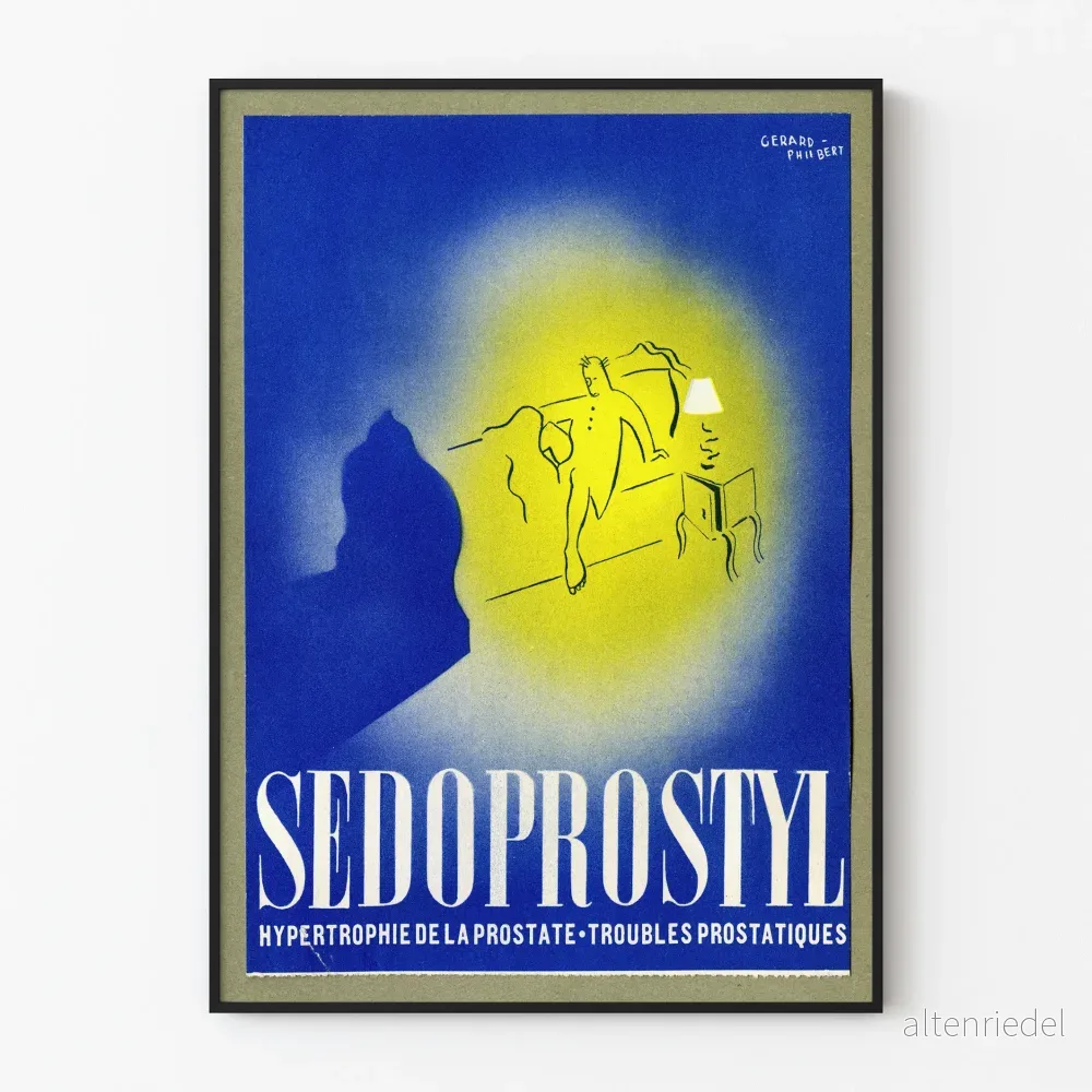 Vintage medicinsk poster Sedoprostyl för prostatiska besvär Vintage medicinsk poster Sedoprostyl för prostatiska besvär