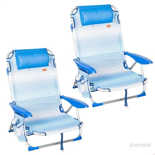 AKTIVE 2 pack hopfällbara strandstolar, 4 positioner, blå ränder, 51 x 45 76 cm, inklusive stoppad kudde, sidoficka, handtag, max 110 kg, antirullstopp, multiposition, vilstolstöd 8412842854918 AKTIVE 2 pack hopfällbara strandstolar, 4 positioner, blå ränder, 51 x 45 76 cm, inklusive stoppad kudde, sidoficka, handtag, max 110 kg, antirullstopp, multiposition, vilstolstöd 8412842854918