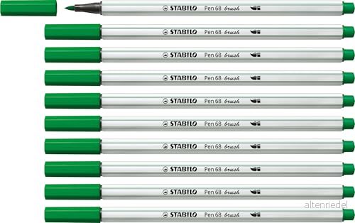 Premium fiberpenna STABILO Pen 68 brush ask med 10 Grön 4006381545891