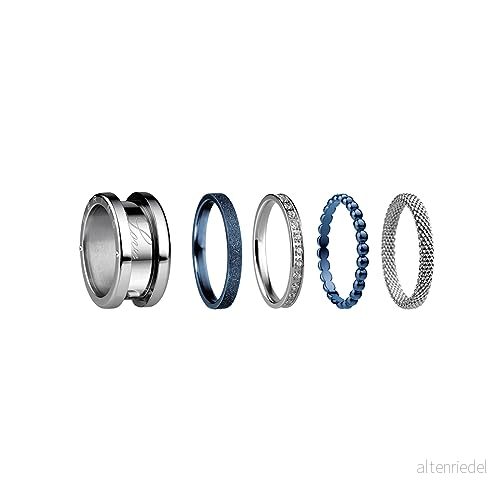 BERING Utbytbart ringset för kvinnor i silver och blått med unikt twist & Change system, Symphony set A, 5 cm, Rostfritt stål, Kubisk zirkonia 4894041774374