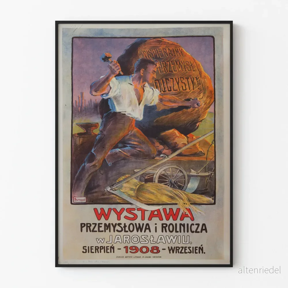 Vintageposter för industriell och jordbruksexposition i Jarosław 1908