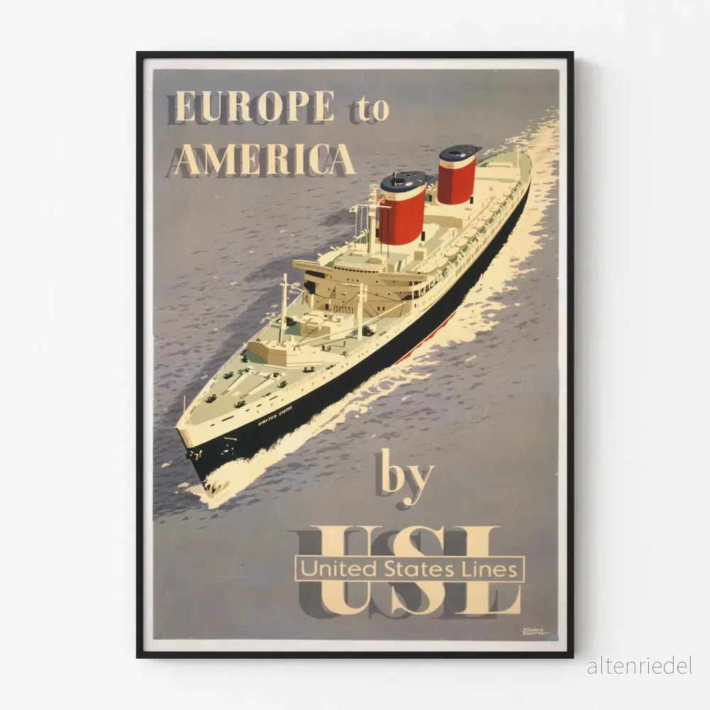 Vintageaffisch Europa till Amerika av United States Lines