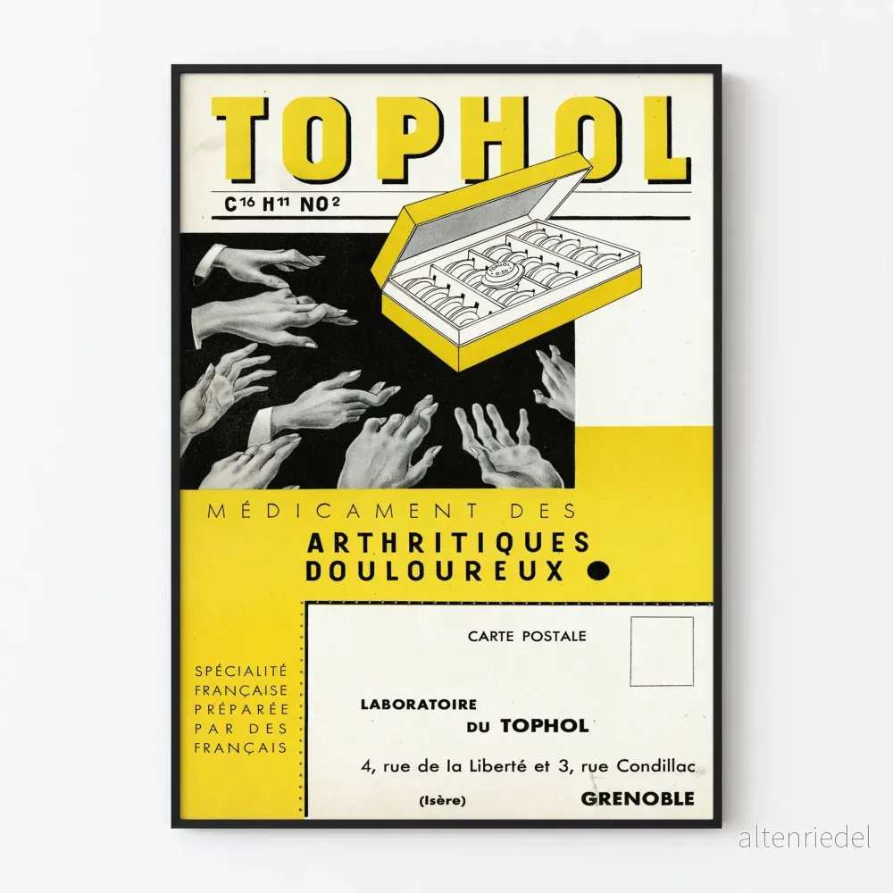 Vintage reklamposter för TOPHOL läkemedel för artritpatienter
