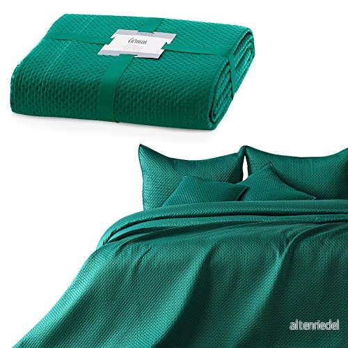 AmeliaHome överkast 260 x 280 cm mörkgrönt sängöverkast dubbelsidig prägling matt satin Carmen 4251758696687
