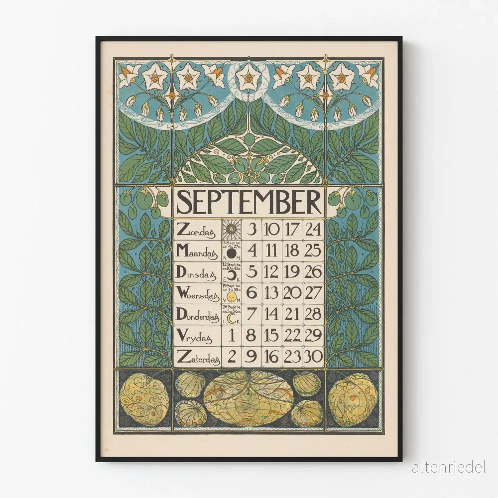 Poster Kalender September 1899 Art Nouveau-stil