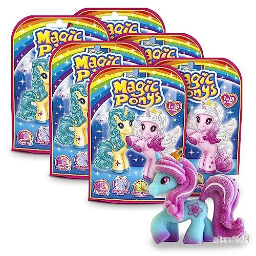 Craze Magic Ponys Set om 6 x ponnyfigurer, vackra ponnyleksaker att samla, med tatueringar och tillbehör 4059779048818