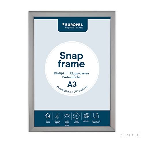 Opus 2 snäppram aluminium anodiserad konstruktion och anti bländskydd, klämma affischhållare för detaljhandels reklamskärmar, skylt tavla ram väggar A3 20 mm 8713931350022