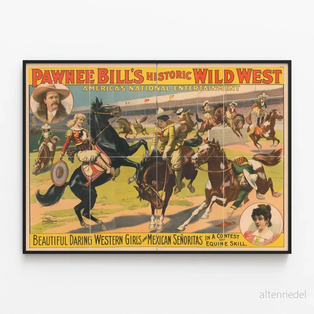 Vintageposter Wild West Pawnee Bill - Westernflickor och Señoritas till häst