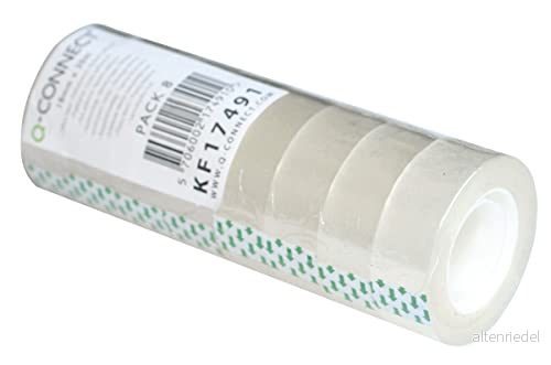 Q CONNECT KF17491 transparent självhäftande film tejp/8 rullar/18 mm x 30 m/för skola, hem och kontor 5706002174910