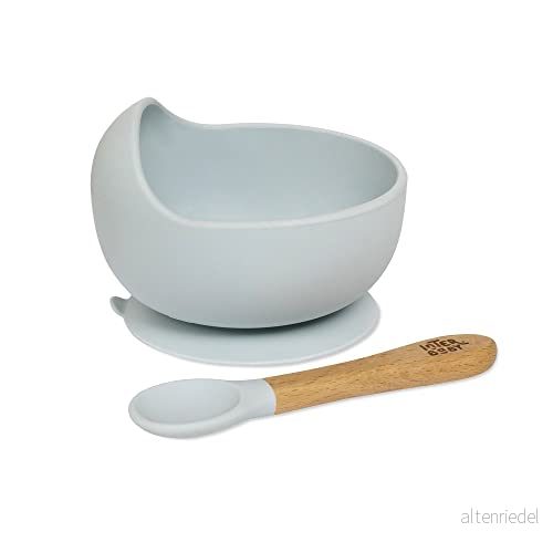 Blå babyskål och sked av silikon 8435440399674