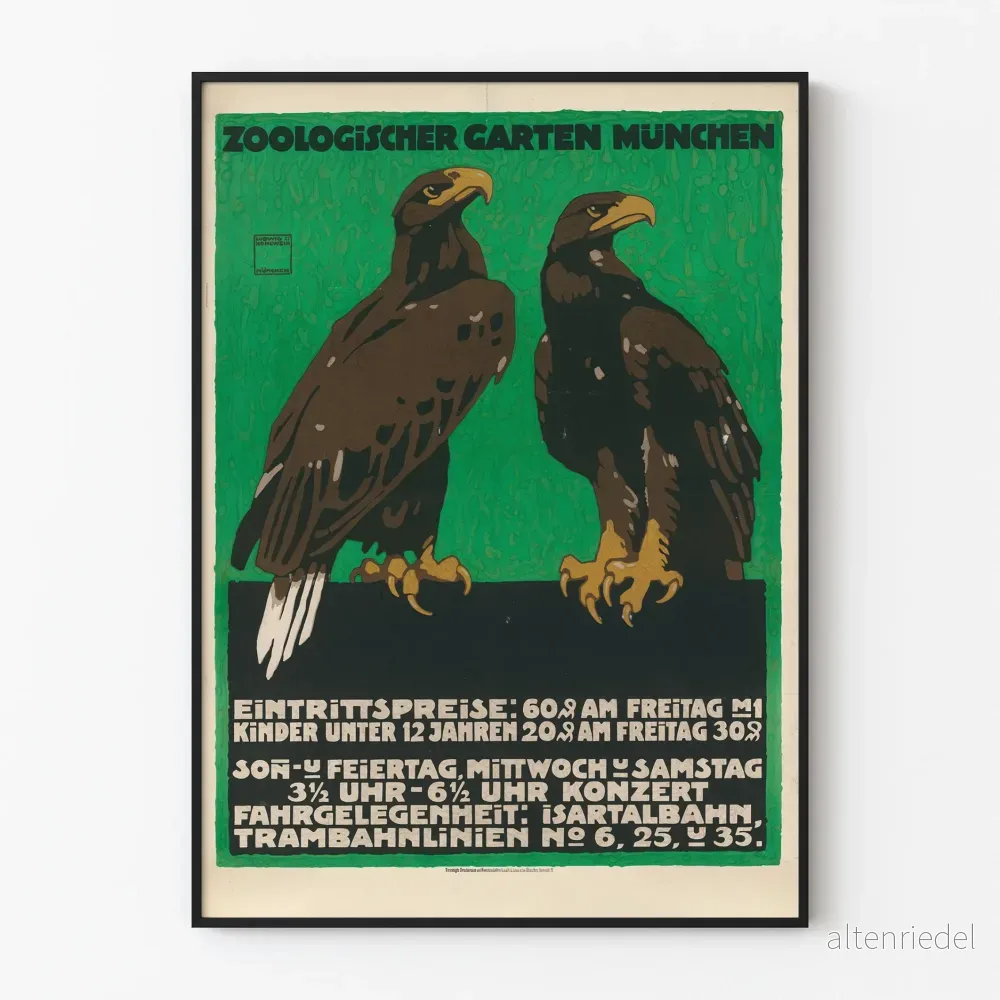 Vintage dekorativ poster av Zoologischer Garten München med örnar Vintage dekorativ poster av Zoologischer Garten München med örnar