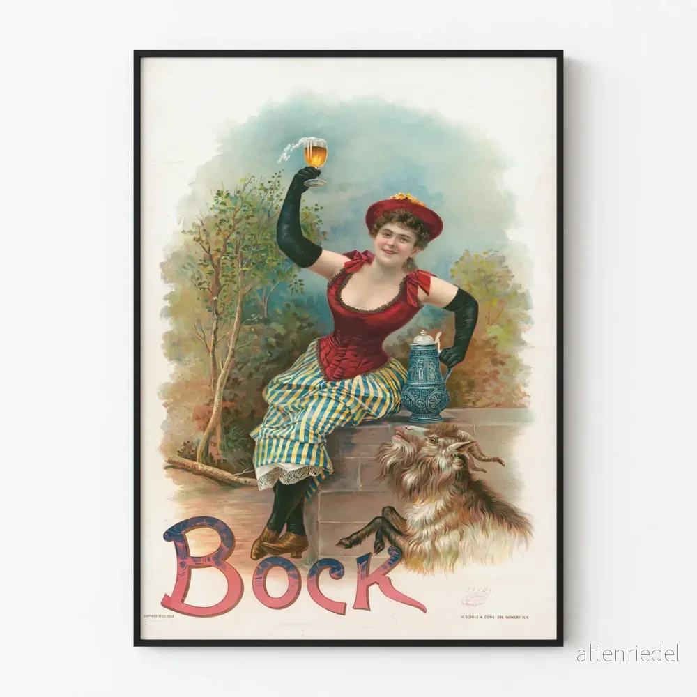 Vintage affisch Bock med kvinna och get