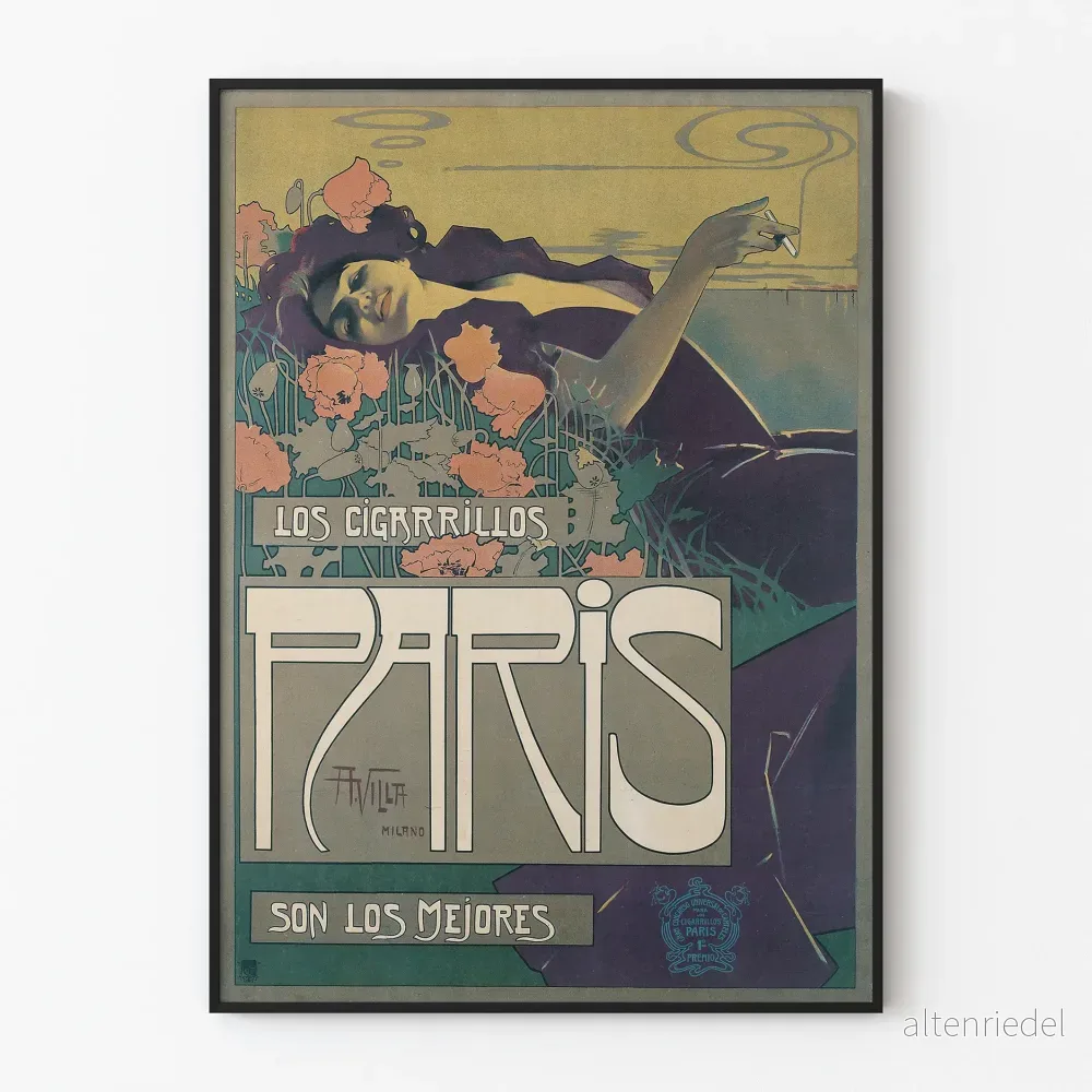 Vintageposter Los Cigarrillos Paris för väggdekoration