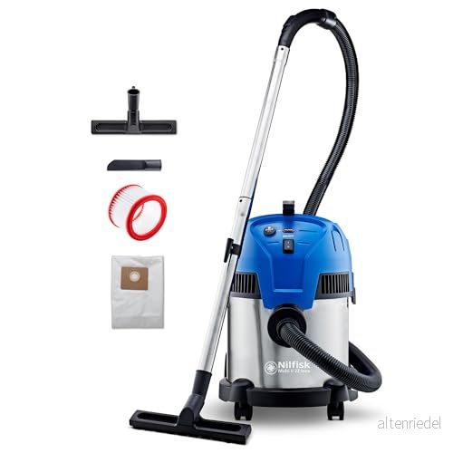 Nilfisk Multi II 22L Inox Våt och torrdammsugare Kraftfull /torrdammsugare för rengöring utomhus inomhus (1200 W) 5715492173365