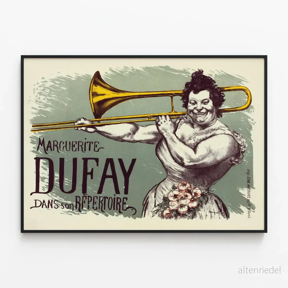 Vintageposter med Marguerite Dufay och dekorativt trombon Vintageposter med Marguerite Dufay och dekorativt trombon
